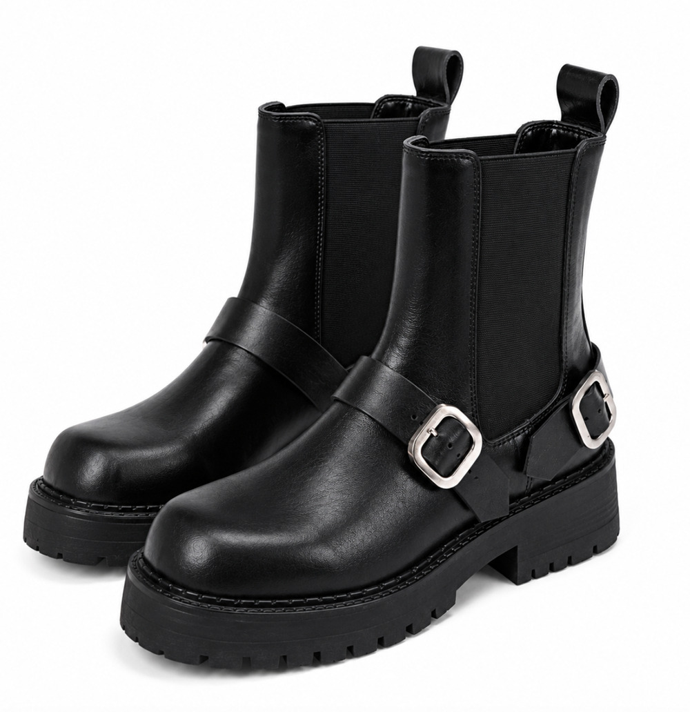 ASOS DESIGN BLACK LEATHER ARENA HARNESS CHELSEA BOOTIE ANKLE BOOTS SZ UK 3 EU 36